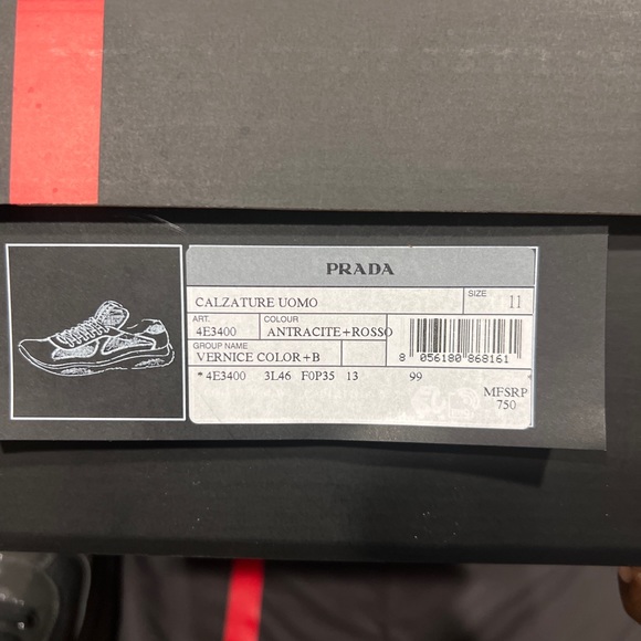 Grey & red low top Prada sneakers - Picture 7 of 7